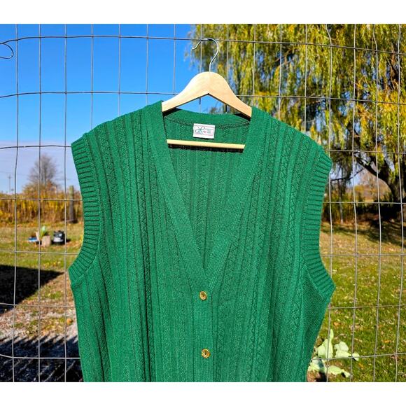 Vintage Haband for Her Green Button Up Sweater Vest XL - Picture 3 of 8